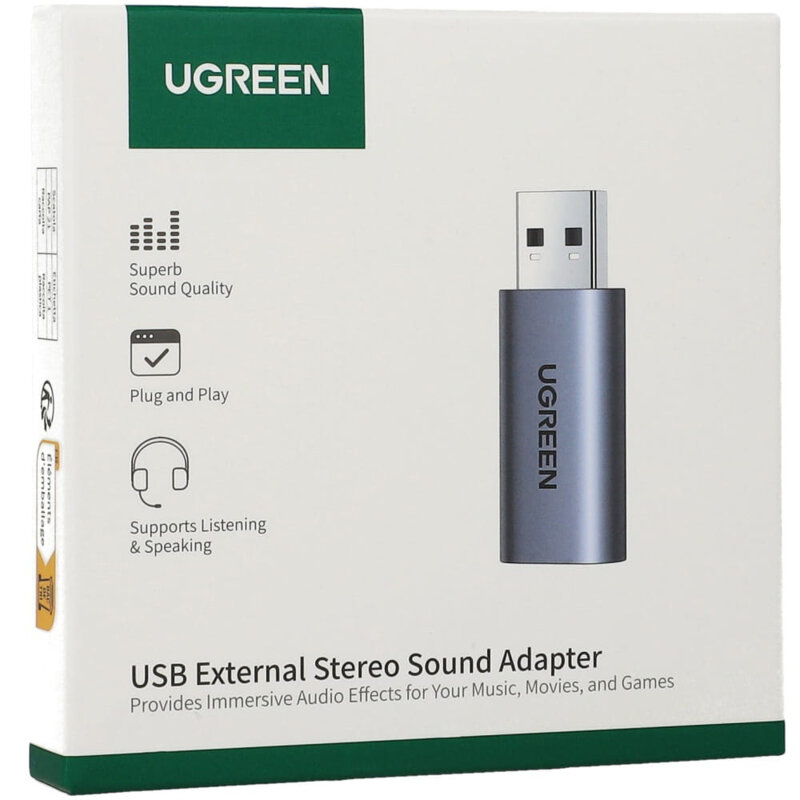 Adaptor USB la Jack Ugreen, sunet stereo, negru, 80864