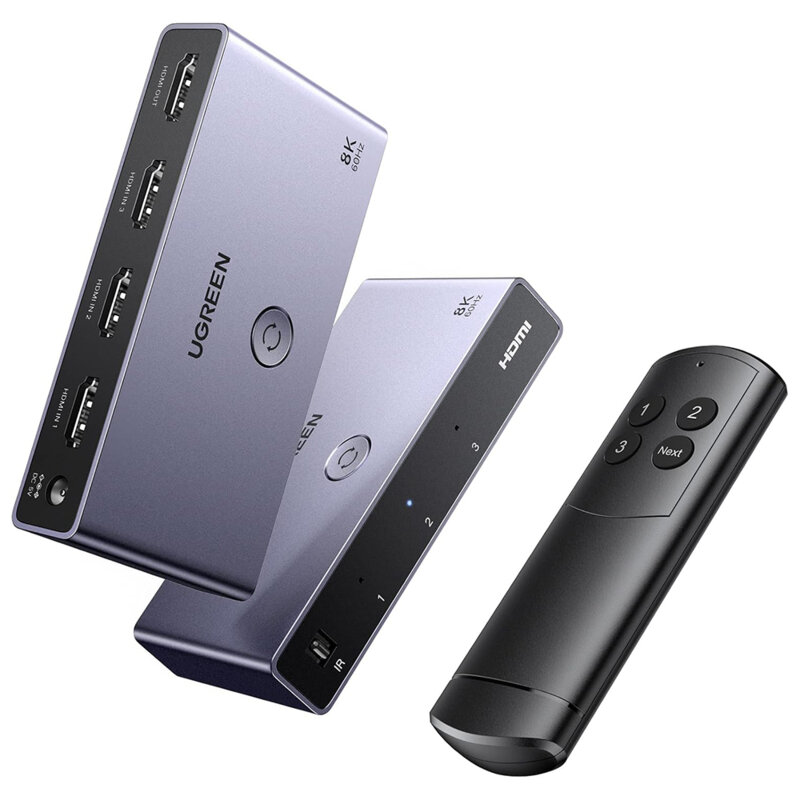 Switch HDMI 3in 1out Ugreen, negru, 8K@60Hz, Dolby/Stereo, 15604