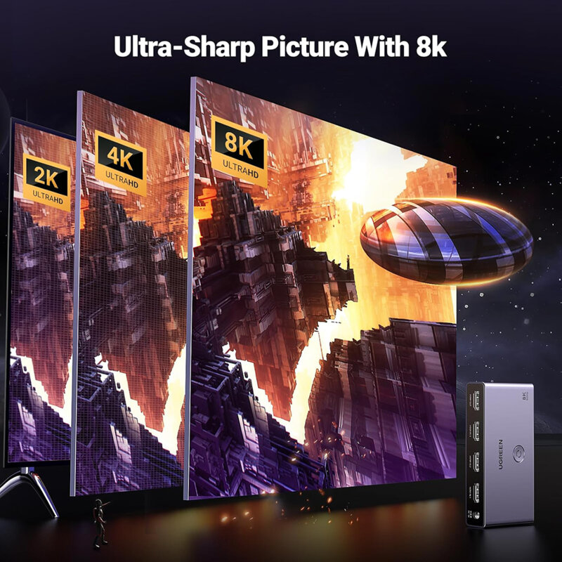 Switch HDMI 3in 1out Ugreen, negru, 8K@60Hz, Dolby/Stereo, 15604