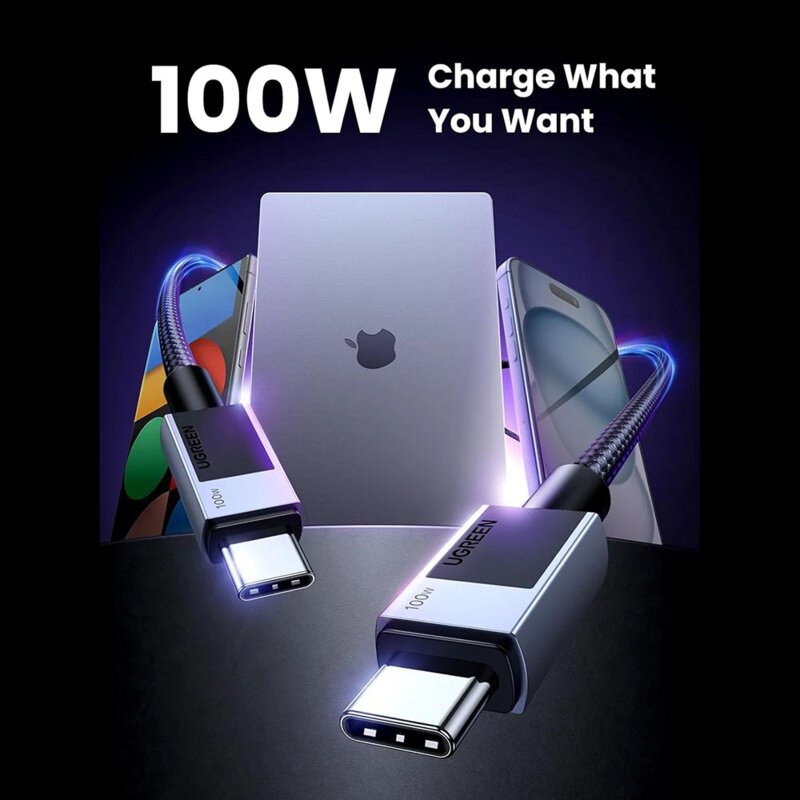 Cablu de date Type-C Fast Charge 100W, 0.5m Ugreen, gri, 35985