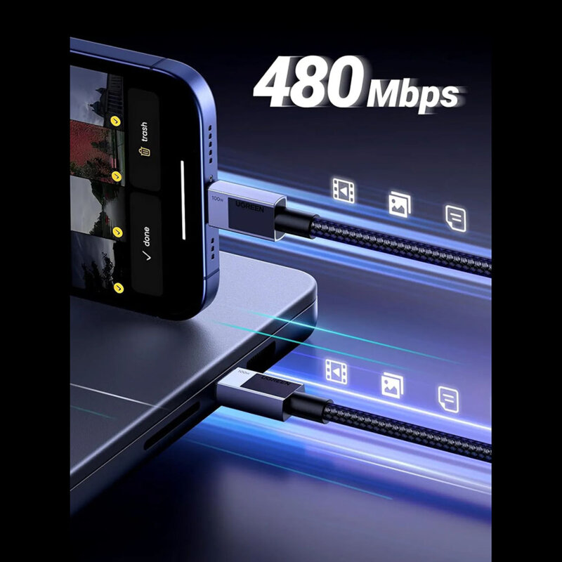 Cablu de date Type-C Fast Charge 100W, 3m Ugreen, gri, 45065