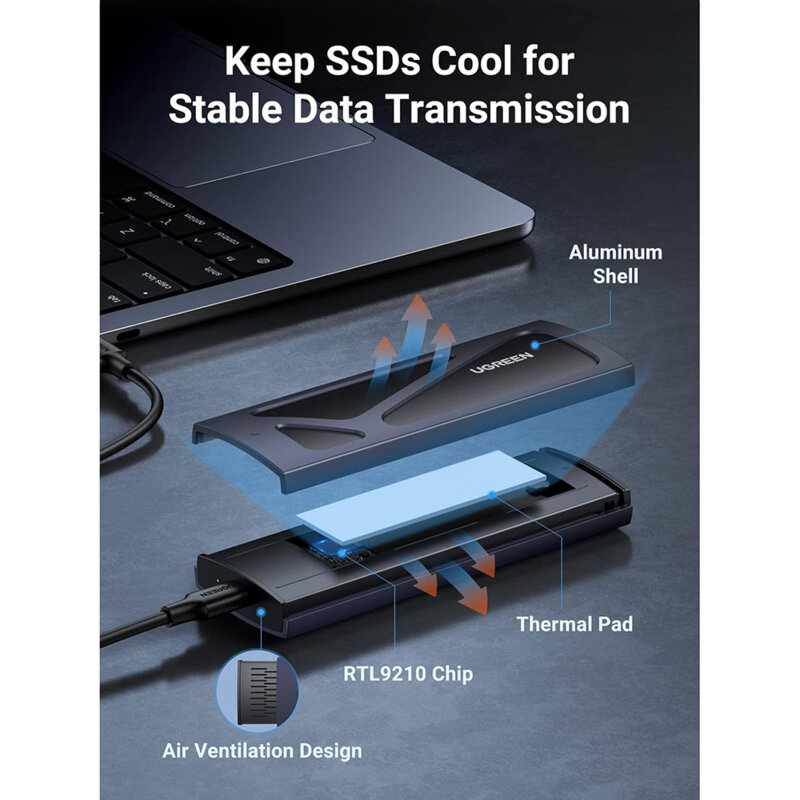 Carcasa SDD, M.2 NVMe Ugreen, 10Gbps, gri, 15512
