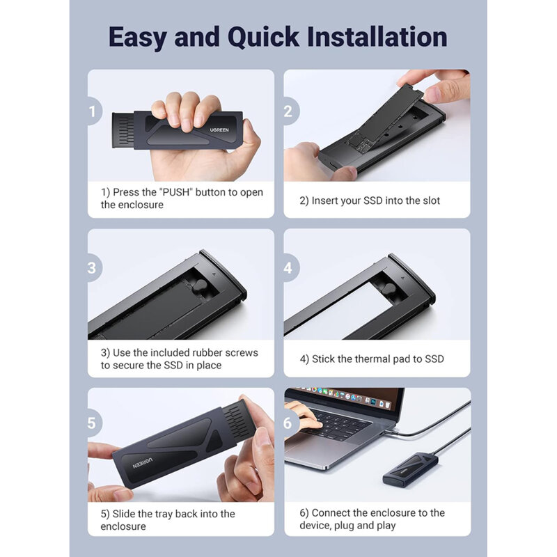 Carcasa SDD, M.2 NVMe Ugreen, 10Gbps, gri, 15512