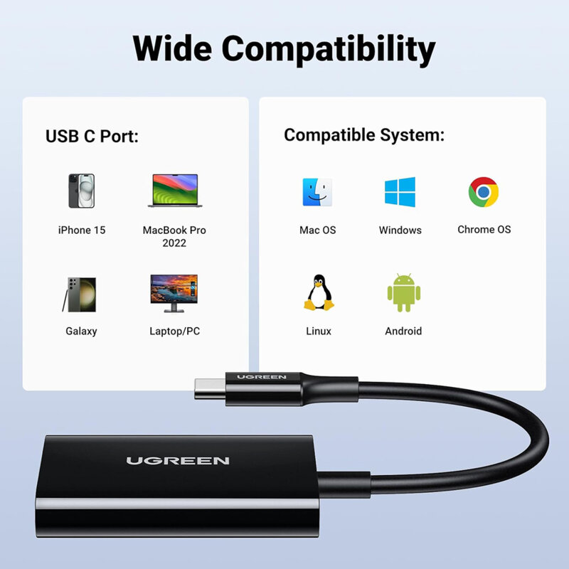 Adaptor USB-C, card reader TF/SD Ugreen, 170MB/s, negru, 35622