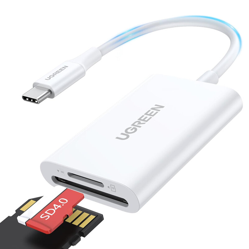 Adaptor USB-C, card reader TF/SD Ugreen, 170MB/s, alb, 35506