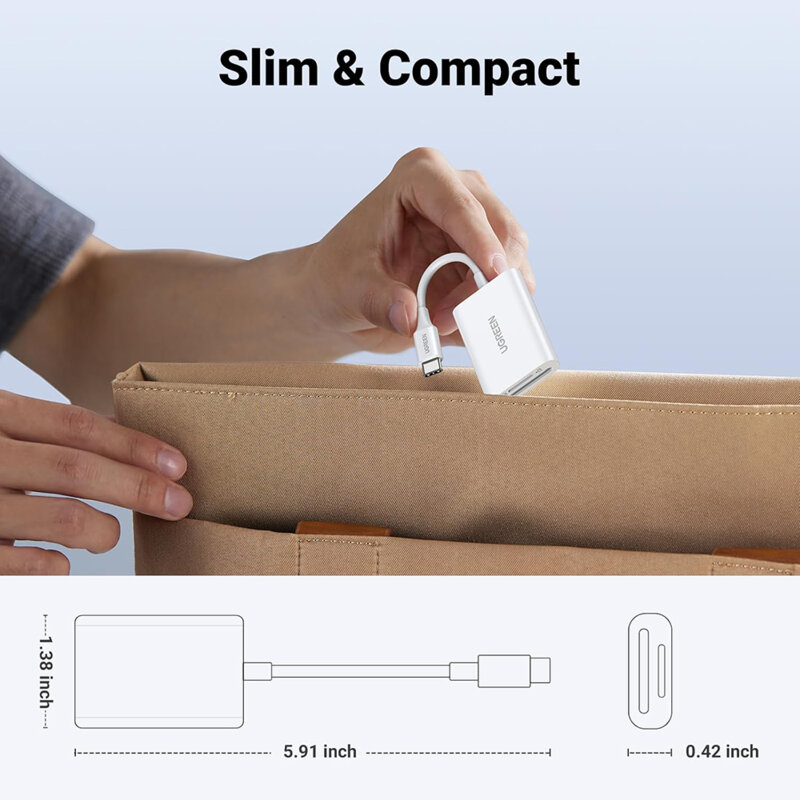 Adaptor USB-C, card reader TF/SD Ugreen, 170MB/s, alb, 35506