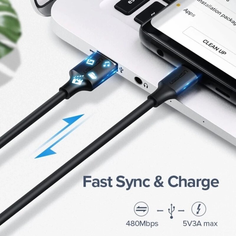 Cablu de date Type-C PD18W, 1m Ugreen, alb, 60121