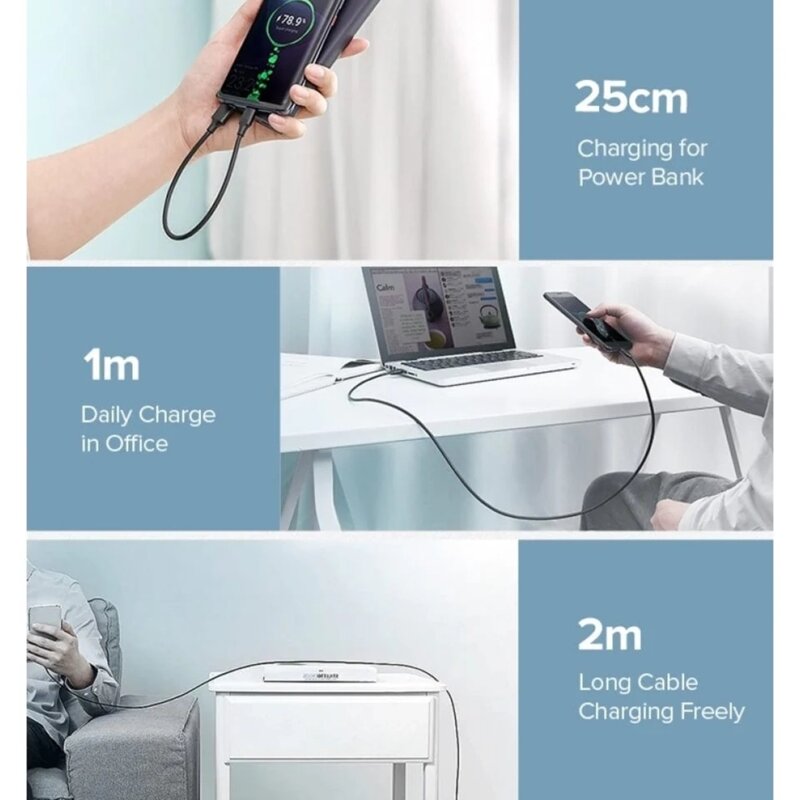 Cablu de date Type-C PD18W, 1m Ugreen, alb, 60121