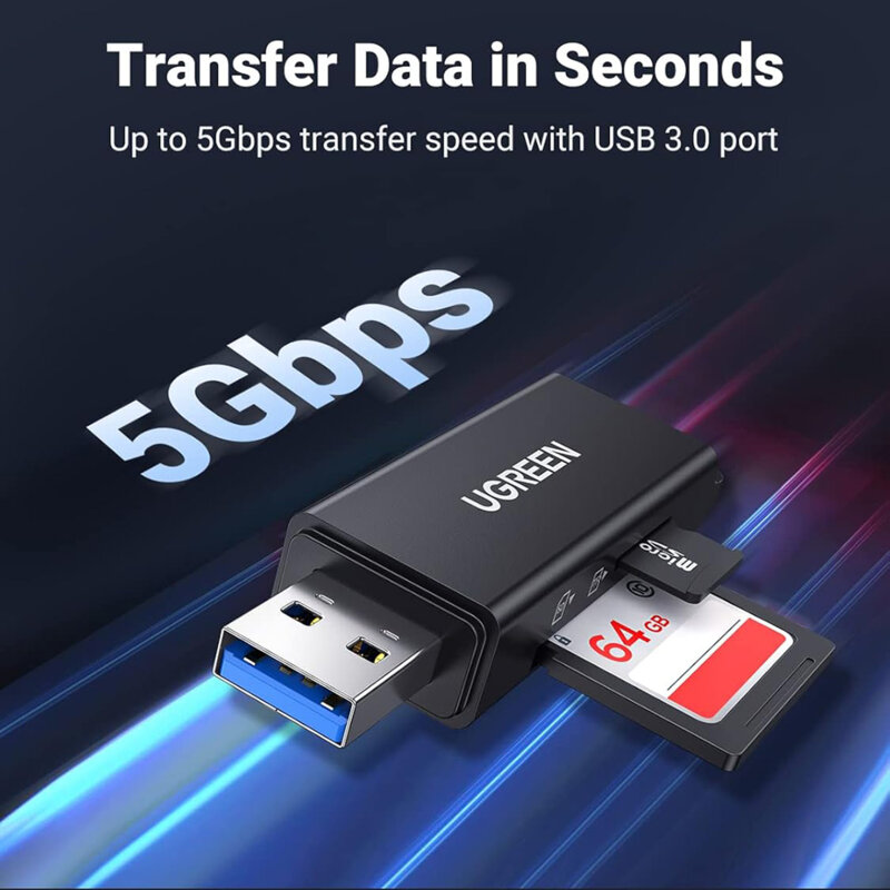 Card reader USB la SD/TF card Ugreen, 5Gbps, negru, 40752