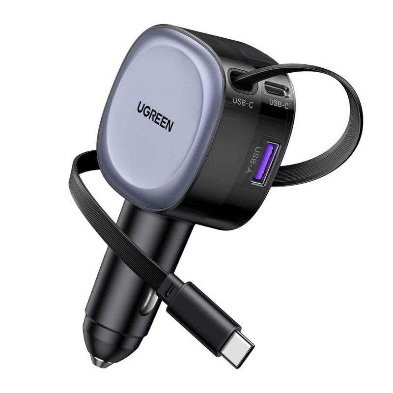 Incarcator auto bricheta USB, 2x Type-C, 75W Ugreen, negru, 55653