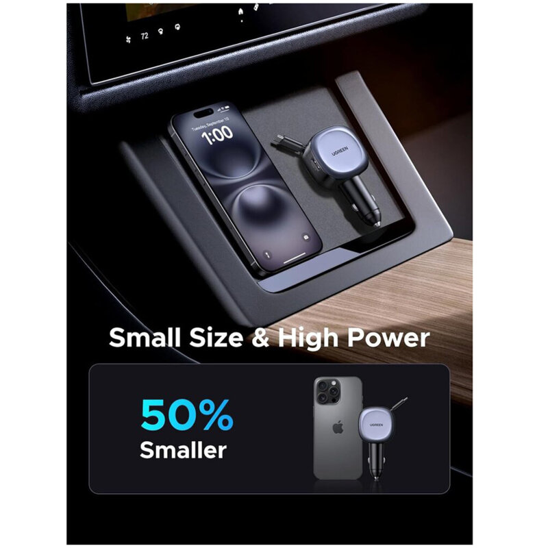 Incarcator auto bricheta USB, 2x Type-C, 75W Ugreen, negru, 55653