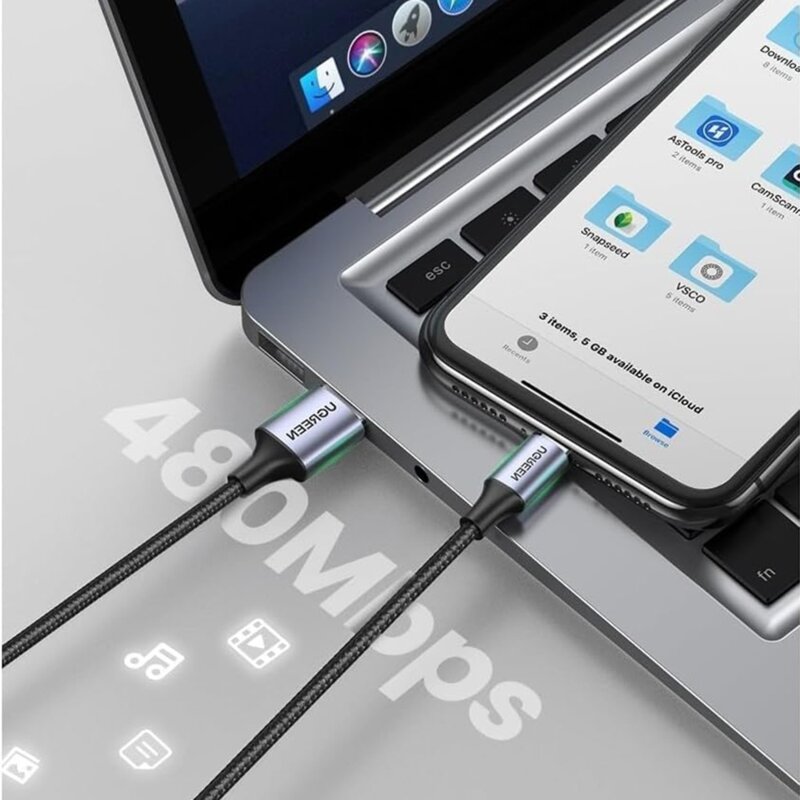 Cablu incarcare Lightning, 2.4A Ugreen, 480Mbps, 1m, gri, 60156