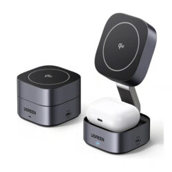 Incarcator wireless MagSafe 2in1 cu cablu Ugreen, 15W, negru, 35316