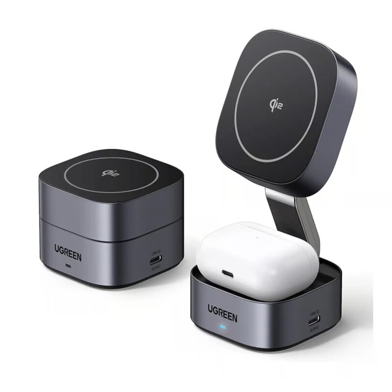 Incarcator wireless MagSafe 2in1 cu cablu Ugreen, 15W, negru, 35316