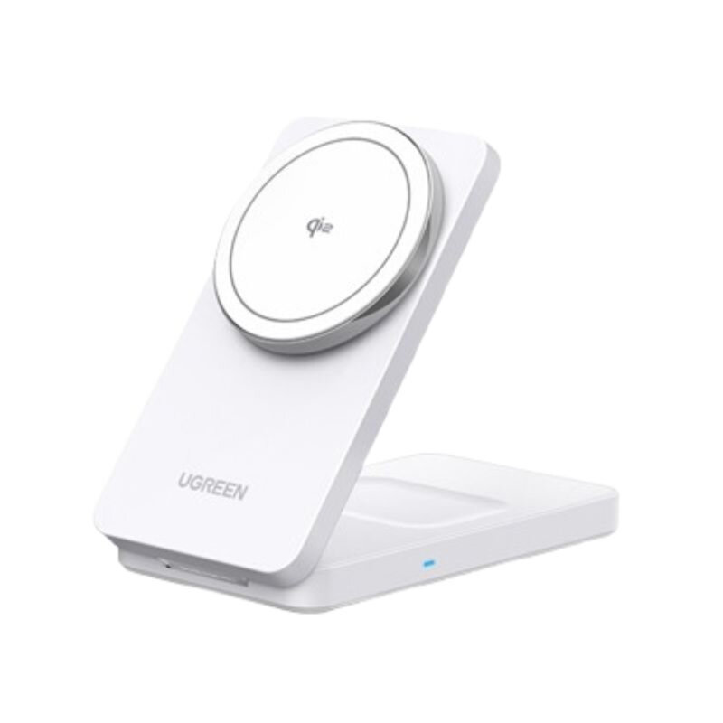 Incarcator wireless magnetic 2in1 Ugreen, USB-C, 20W, alb, 45057