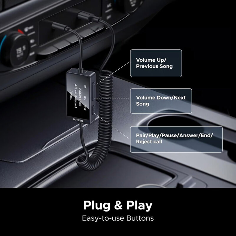 Transmitator audio cu microfon Bluetooth 5.4 Ugreen, negru, 45236