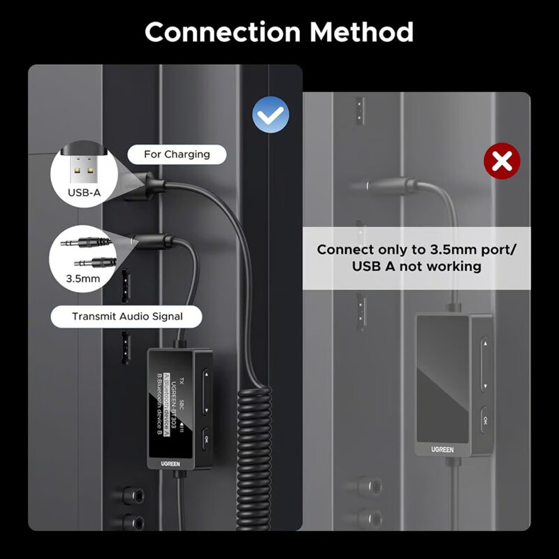 Transmitator audio cu microfon Bluetooth 5.4 Ugreen, negru, 45236