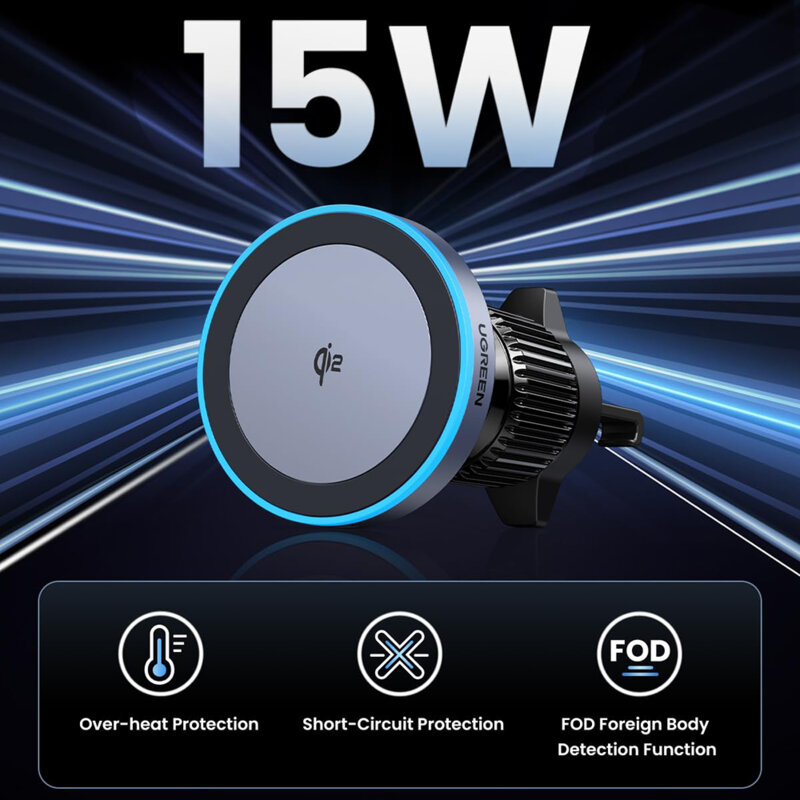 Suport auto grila ventilatie, incarcator wireless 15W Ugreen, 35970