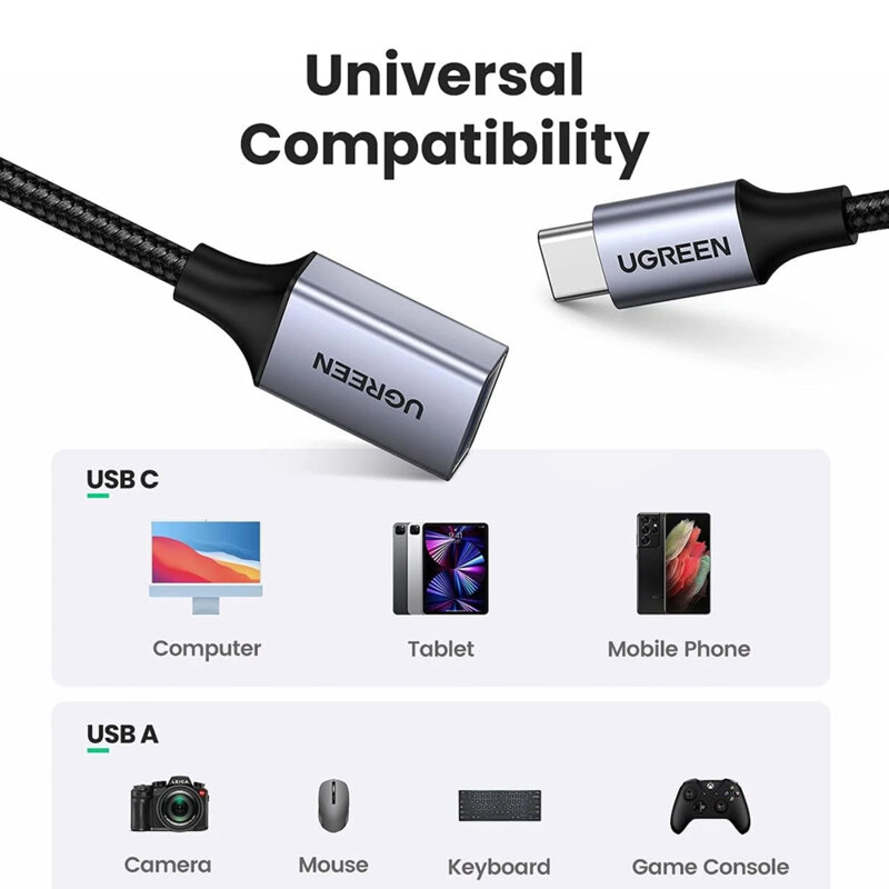Adaptor USB la Type-C, OTG Ugreen, 5Gbps, 15cm, 70889