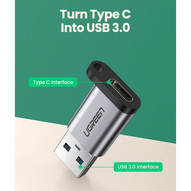 Adaptor OTG USB la tip C Ugreen, 3A, QC3.0, 5Gbps, 50533