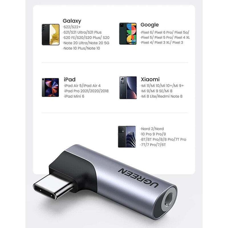 Adaptor audio Type-C la Jack 3.5mm, cip DAC Ugreen, gri, 20194