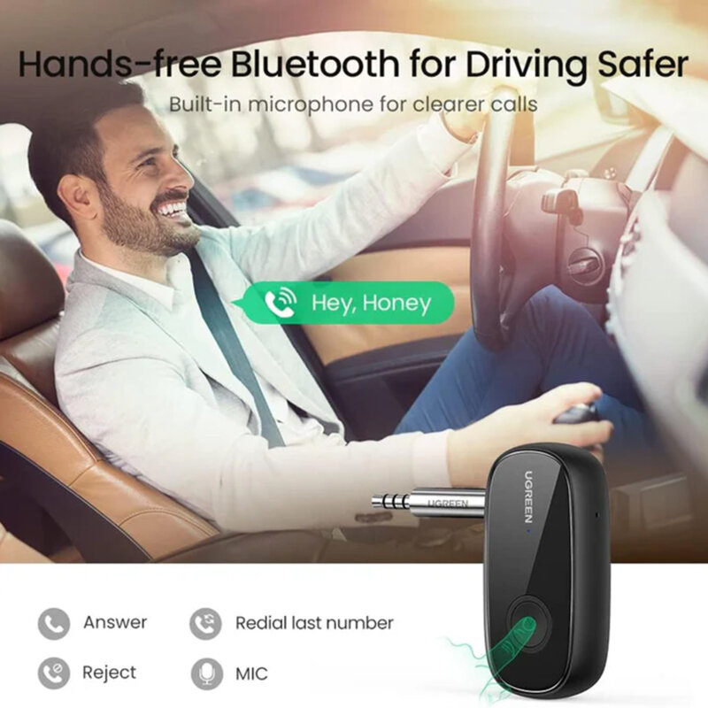 Transmitator audio Jack Bluetooth 5.0 cu microfon Ugreen, negru, 70304