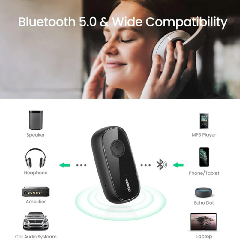 Transmitator audio Jack Bluetooth 5.0 cu microfon Ugreen, negru, 70304