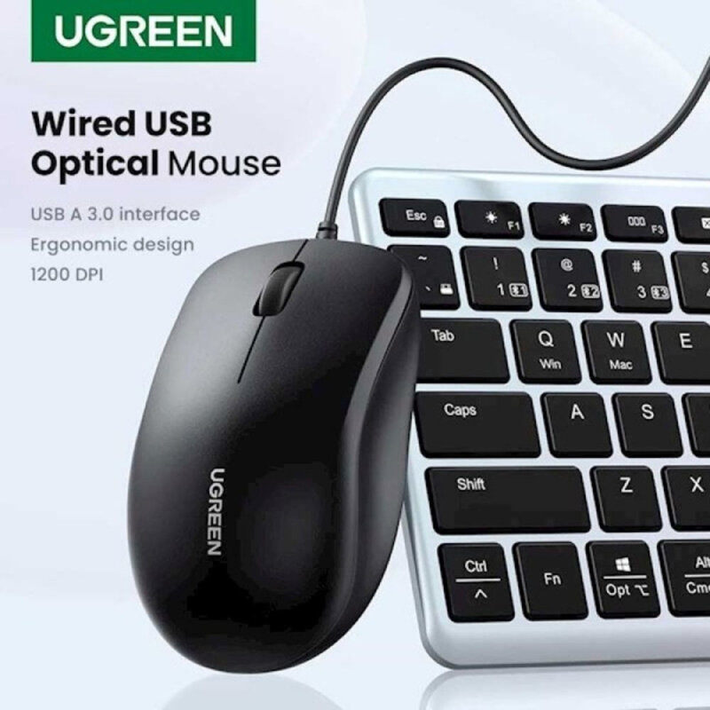 Mouse cu fir pentru laptop, PC 1200 DPI Ugreen, 1.5m, negru, 90789