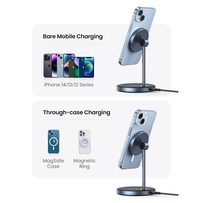 Statie incarcare 2in1 wireless Qi, 20W, Ugreen, magnetic, negru, 90668
