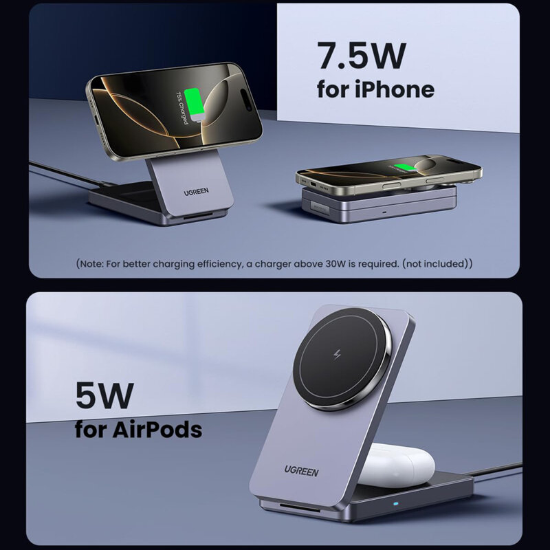 Incarcator wireless MagSafe pliabil Ugreen, 15W, negru, 45056