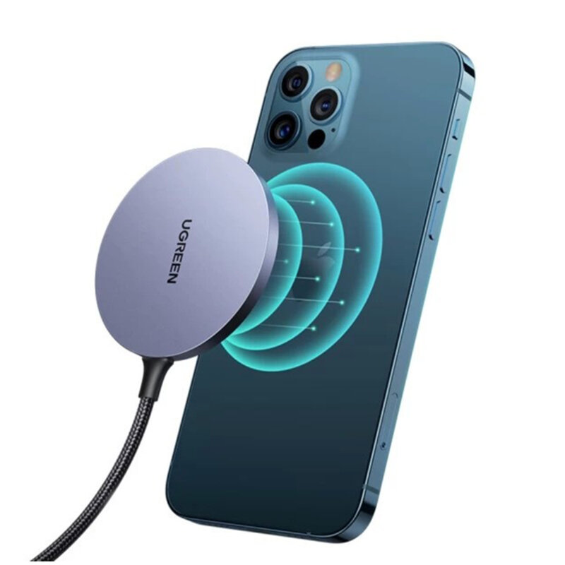 Incarcator wireless pentru telefon Qi 15W Ugreen, gri,  30233