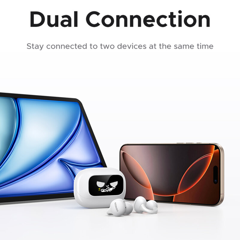Casti Bluetooth 5.4 Noise Reduction cu display Ugreen, alb, 55136