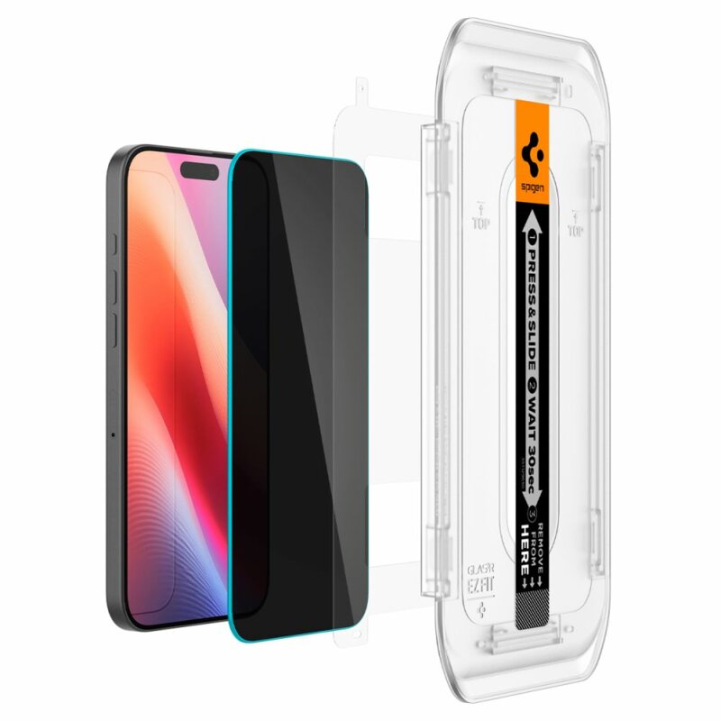 [Pachet 2x] Folie iPhone 17 Pro Max Spigen Glas.tR EZ Fit, privacy