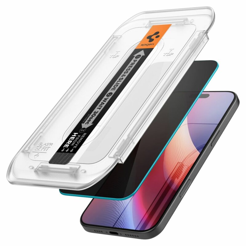 [Pachet 2x] Folie iPhone 17 Pro Spigen Glas.tR EZ Fit, privacy