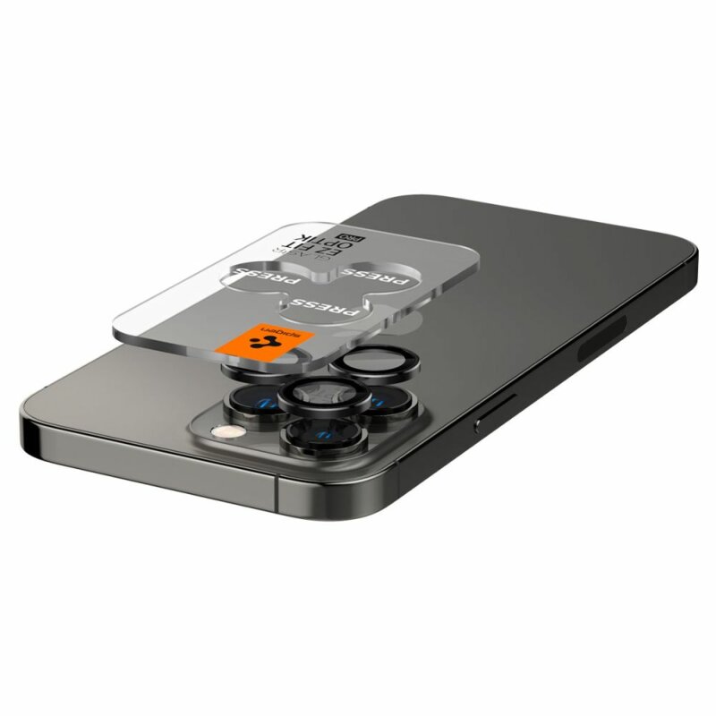 [Pachet 2x] Folie sticla camera iPhone 16 Pro Spigen Glas.tR Optik EZ Fit Pro, negru