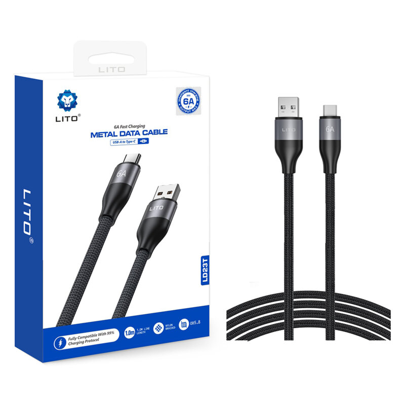 Cablu de date USB la Type-C Fast Charging, 6A Lito LD23T, gri
