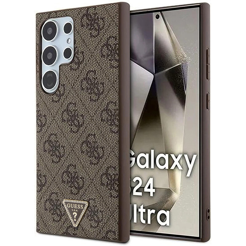 Husa Samsung Galaxy S24 Ultra Guess Leather 4G Triangle Strass, maro, GUHCP24UXP4TDPW