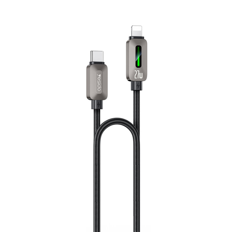 Cablu de date Lightning, 27W, 3A, 1.2m Yesido, CA199, negru