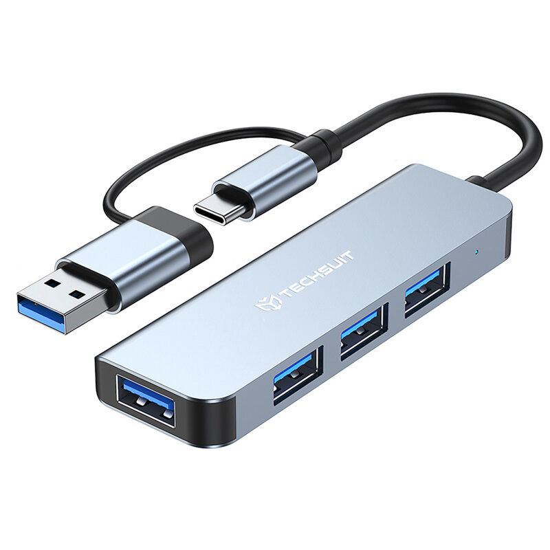 Hub USB, Type-C to USB 3.0, 3x USB 2.0 Techsuit H8, gri