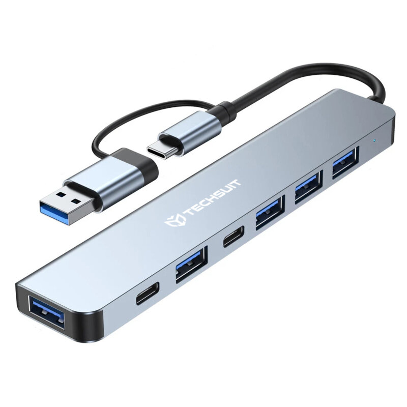 Hub USB, Type-C la USB 3.0, 4x USB 2.0, 2x Type-C Techsuit H6