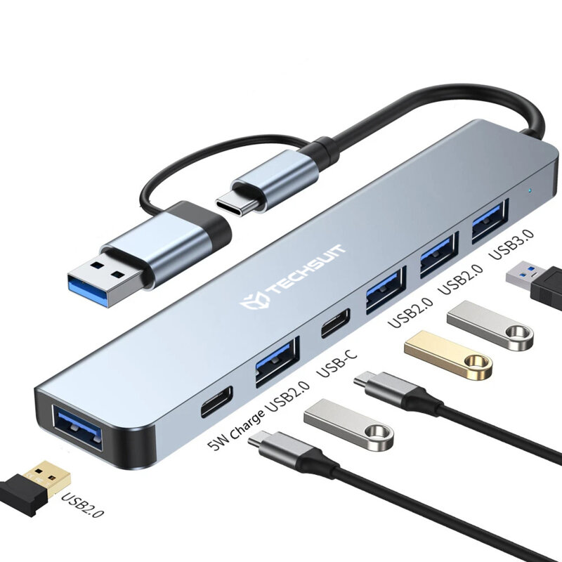 Hub USB, Type-C la USB 3.0, 4x USB 2.0, 2x Type-C Techsuit H6