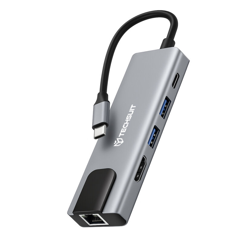 Hub Type-C la 2x USB, 1x Type-C, 1x HDMI, 1x RJ45 Techsuit H1