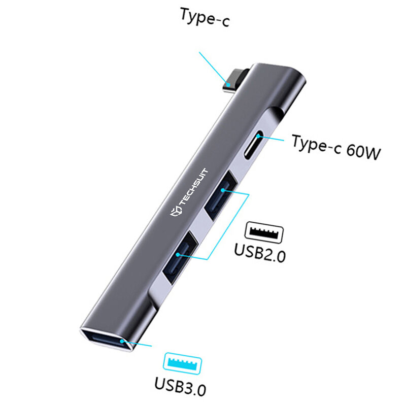 Hub USB-C la 2x USB 2.0, 1x USB 3.0, 1x Type-C, 60W Techsuit ZenithDock H12