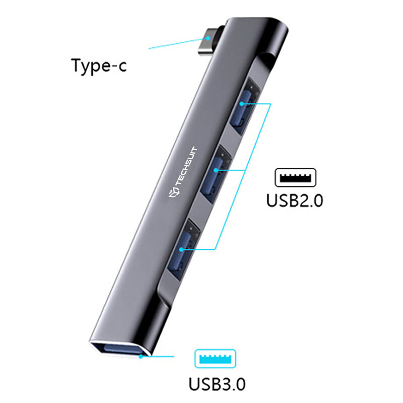 Hub USB-C la 3x USB 2.0, 1x USB 3.0 Techsuit ZenithDock H13