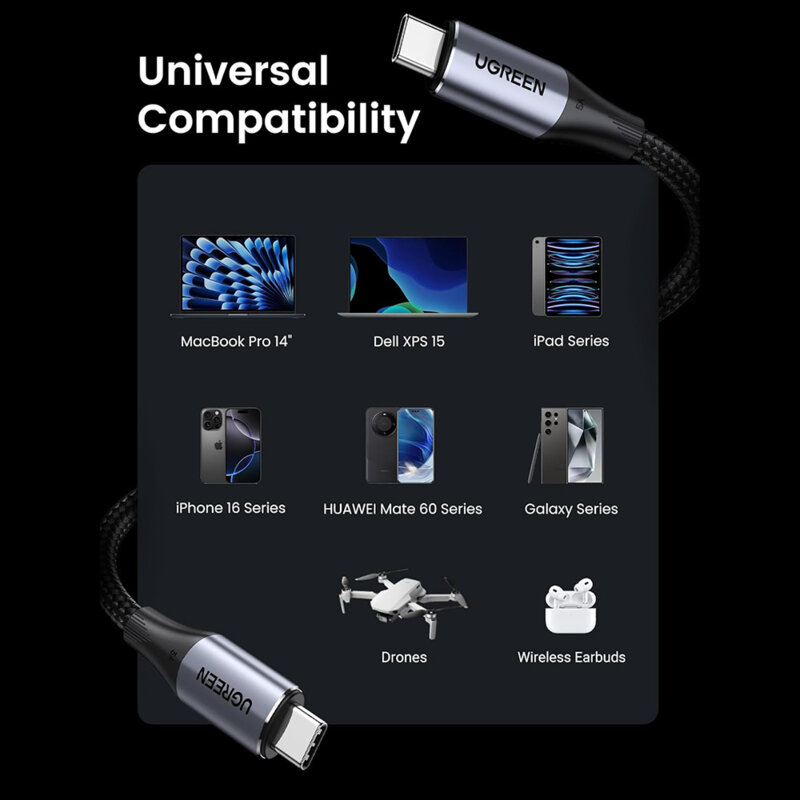 Cablu incarcare tip C audio-video Ugreen, 100W, negru, 80150