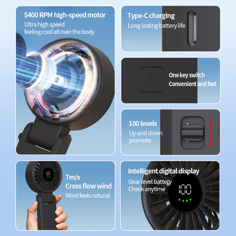 Ventilator de mana portabil premium Type-C Techsuit A10, alb