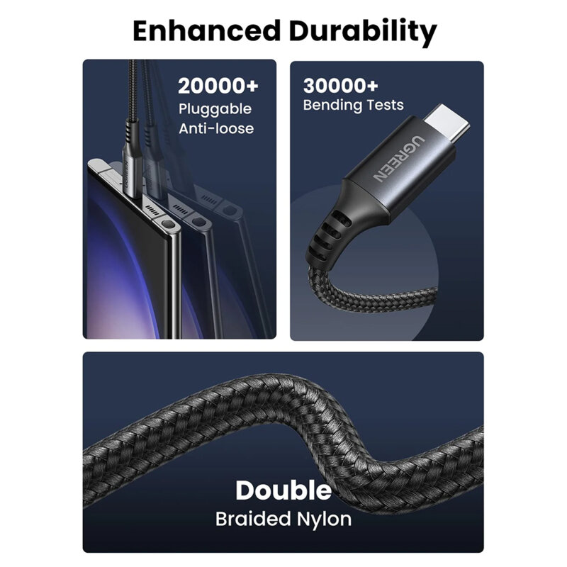 Cablu incarcare Type-C 60W, 3A, 2m Ugreen, gri, 15374