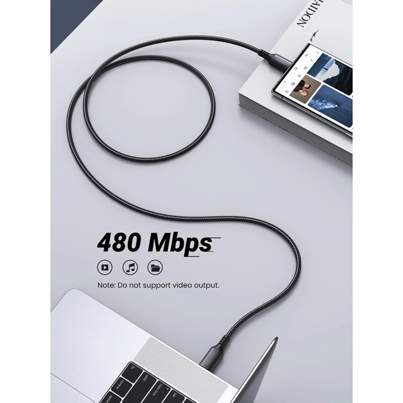 Cablu incarcare Type-C 60W, 3A, 2m Ugreen, gri, 15374