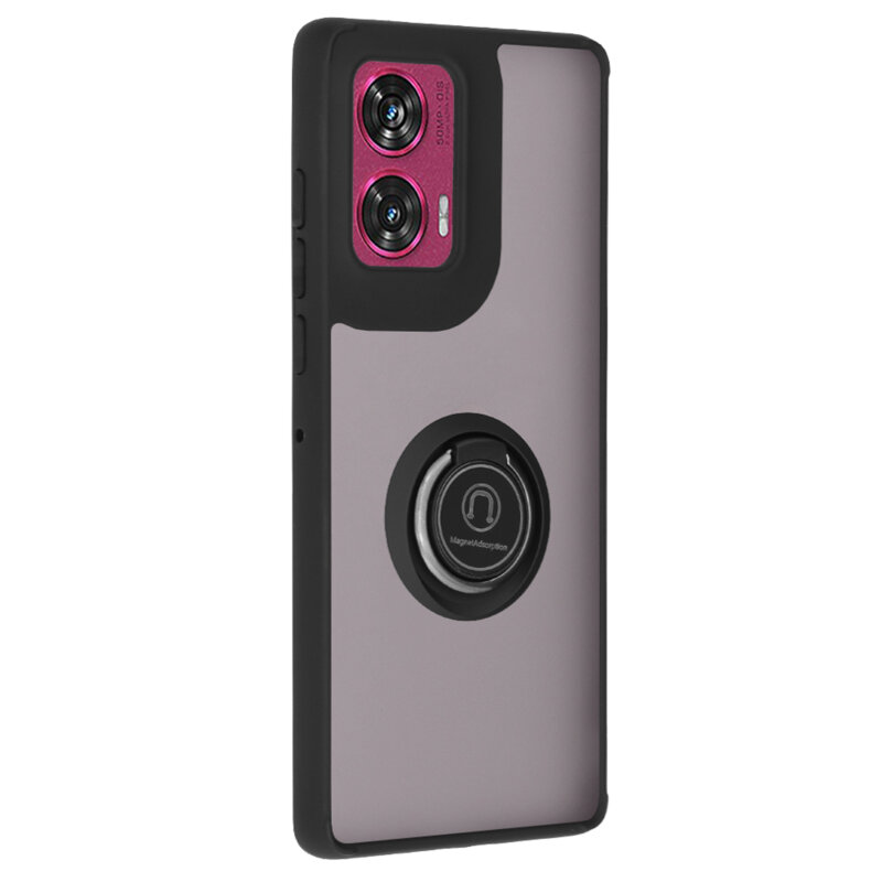 Husa Motorola Edge 50 Fusion Techsuit Glinth cu inel suport stand magnetic, negru