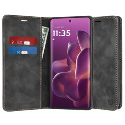 Husa piele Motorola Edge 60 Pro Techsuit Confy Cover, negru